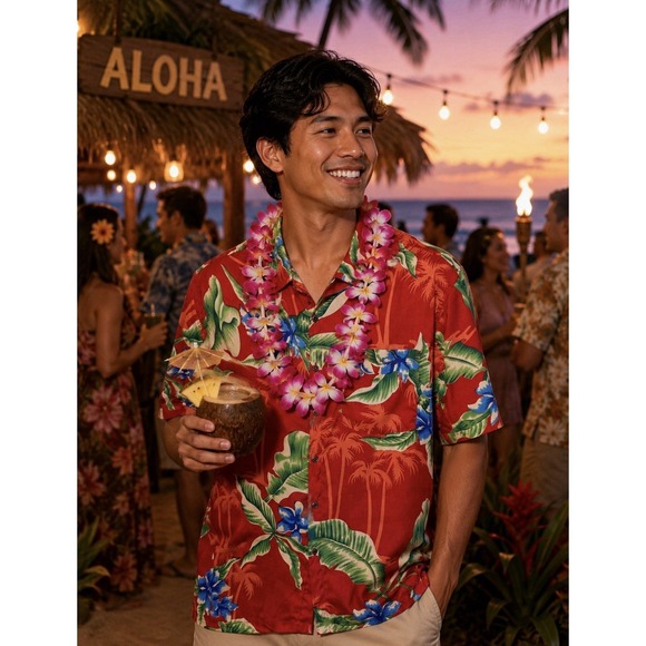 Don Angelo Other - Don AngHawaiian Aloha XL Shirt  RED  Magnum PI Style Tropical